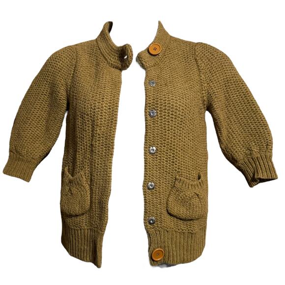 Topshop mustard alpaca blend short sleeve chunky cardigan with snap front Size 8 - Picture 5 of 9